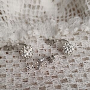 Sterling Silver Crystal Ball and Stud Earring Set - White